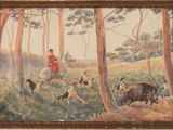 un tableau représentant un homme à cheval dans les bois