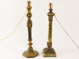 pair of antique brass candlesticks on marble bases