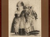 an old picture of a group of women standing next to each other