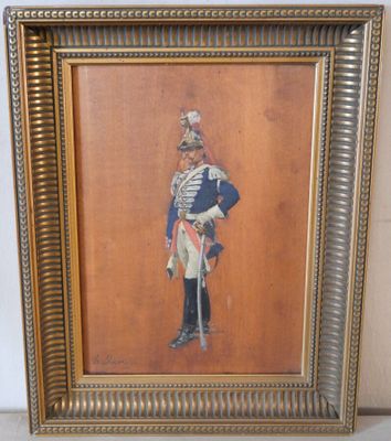 tableau représentant un soldat en uniforme, dans un cadre doré