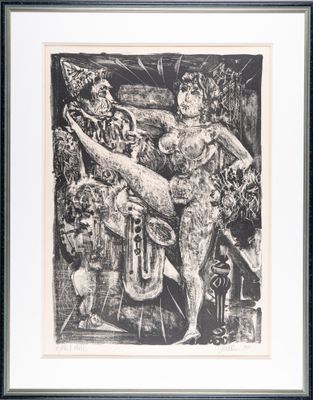 École XXe. "Femme et saxophoniste", lithographie, justifiée …