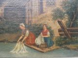 a painting of two women on a boat in the water
