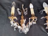 pair of crystal and brass wall sconces with flowers and leaves