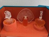 a small box with a perfume set inside of it