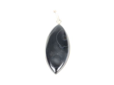 an image of a black stone pendant with a white background