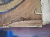 a painting of a man riding a skateboard on a ramp