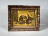 a painting of two men sitting at a table in a room