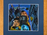 tableau représentant un homme et une femme dans un bateau orné de graffitis