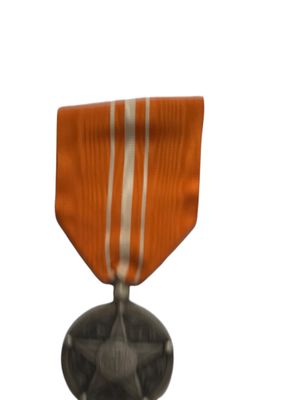une médaille orange et blanche ornée d'une étoile