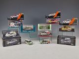 many different models of cars in a display case