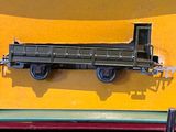 a toy train on display in a display case