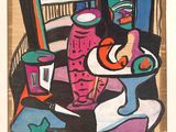a picture of a painting of a vase on a table