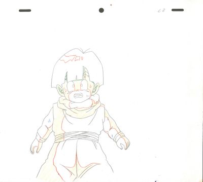 dessin représentant un jeune Gohan vêtu d'une combinaison spatiale et coiffé d'un casque