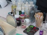 a table with a lot of different things on it