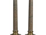 paire de colonnes anciennes en laiton et marbre sur socles