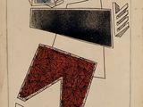 un vieux livre avec le dessin d'un homme portant un chapeau et un pantalon rouge