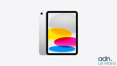 an image of a white phone with a colorful logo on it