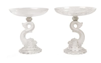 paire de bougeoirs en verre blanc ornés d'un dragon sur la base
