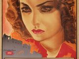une affiche annonçant un film mettant en scène une femme en robe rouge