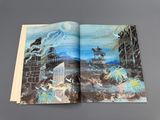 an open book with a picture of a man on a horse in the background