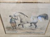 a painting of a horse being led by a man