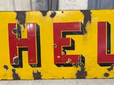 a yellow and red sign with the word hell on it