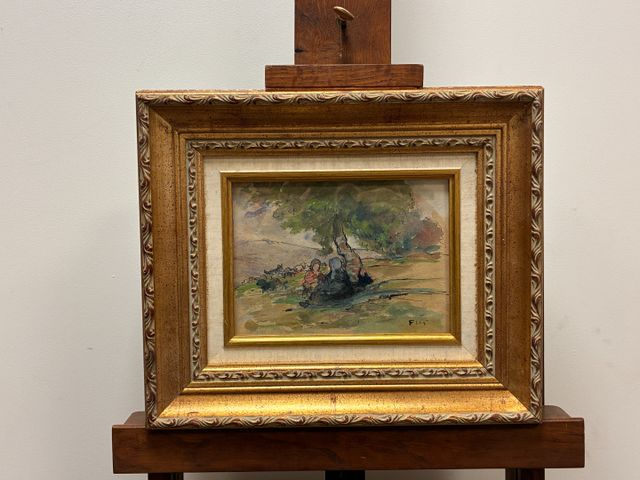 Fernand MAILLAUD « Deux petites bergères et leur troupeau. Gouach...