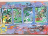 a painting on the wall of a room with a window