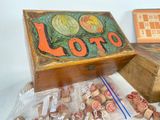 a wooden box with a lot of stamps and a wooden box with a lot of stamps on it