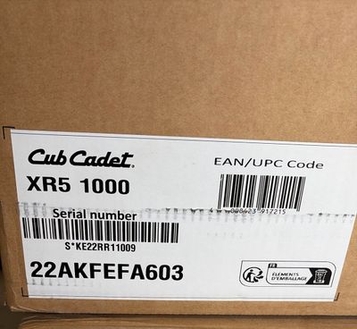 a cardboard box with a label on it that says cub cadet xrs 1000