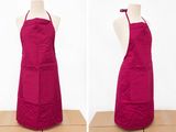two images of a woman wearing a red apron on a mannequin