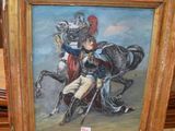 tableau représentant un homme à cheval, avec un chevalier sur le dos