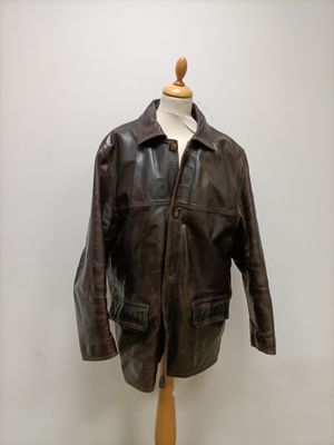 REDKINS - Veste en cuir marron, simple boutonnage, deux poch…
