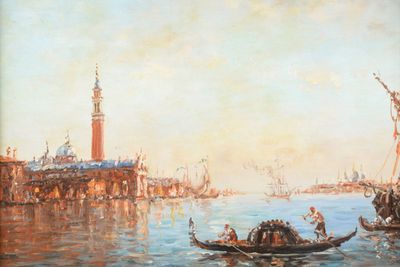 un tableau représentant une gondole au milieu de l'eau