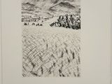 an image of a drawing of a landscape with a mountain in the background