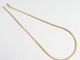 a gold necklace with a long chain on a white background