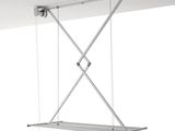 a suspended shelf with a metal frame attached to it ' s ceiling
