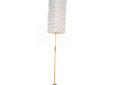 the floor lamp is made of wood and has a white paper shade on it