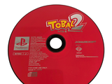 a red disc with the words toba 2 on it