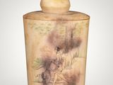 an image of a vase with a painting of a man riding a horse