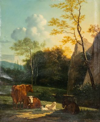 Jean Daniel Huber (1754-1845) 'Bétail au repos', huile sur t…