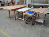 a table with a blue plate on it in a room