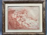 an old picture of a painting of a man and woman in a landscape