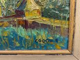 a painting of a man on a boat in the water