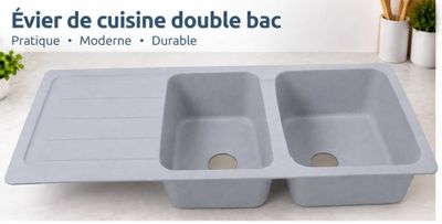 two sinks are shown with the words ever cuisine double bac in front of them