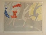 a picture of a painting of a woman on a tightrope