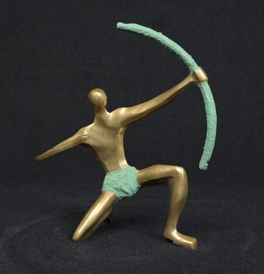 bronze statue of a man with a bow and a bow in his hand