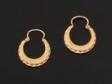 a pair of gold hoop earrings on a black background