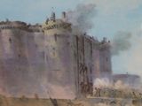 a picture of a painting of a castle on a hill
