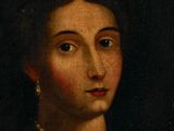 a painting of a woman wearing pearls and a necklace